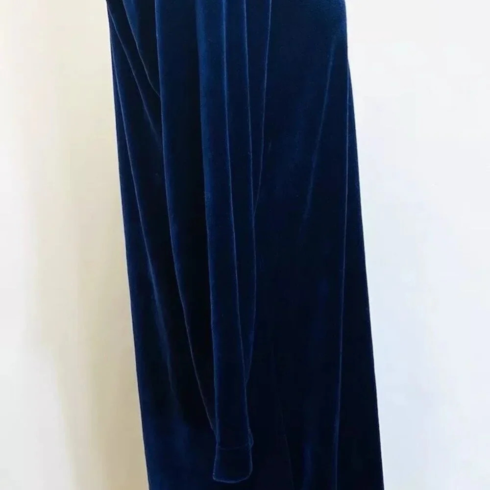 CJ Women Long Sleeve Knee Length Velvet Embroidered Blue Dress Size Large 36-38 - Picture 8 of 12